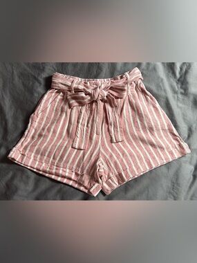 💜 Striped Pink Paperbag Waist Women's Shorts